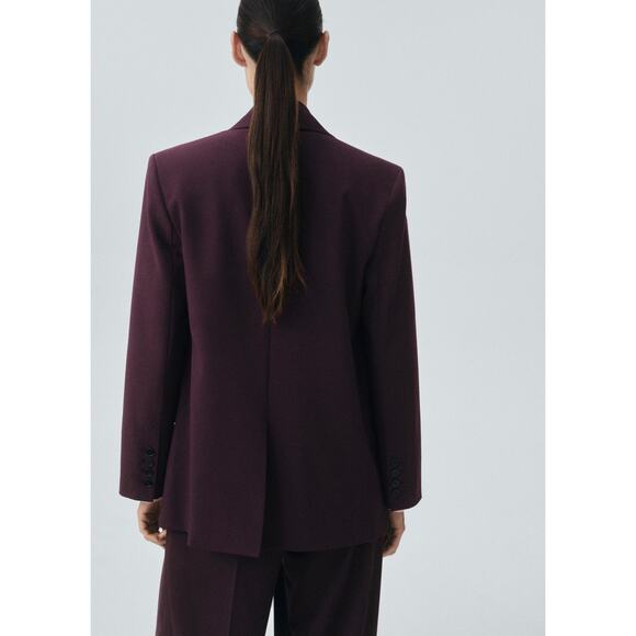 MANGO Wool-Blend Lapel-Collar V-Neck Suit Blazer - XS - Picture 4 of 8